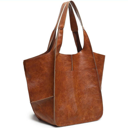 Large Capacity Retro PU Tote Bag For Women - Spacious & Stylish Handbag With Handy Front Pocket For Work, Travel & Everyday Chic NovaCart