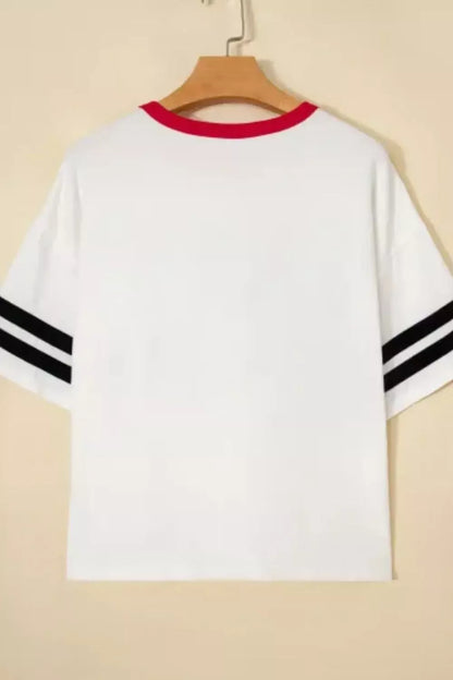 USA Letter Printed Varsity Striped Sleeve Round Neck Tee New Era Fashion LLc