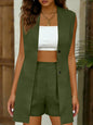 Women's V-Neck Sleeveless Vest Jacket & Shorts Set – Elegant Commuter Style FitiqueFit