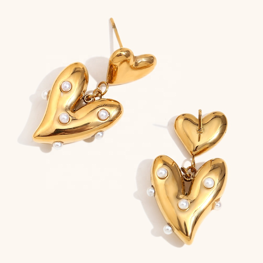 Pearl Heart Earrings - Stainless Steel Deep South Originals