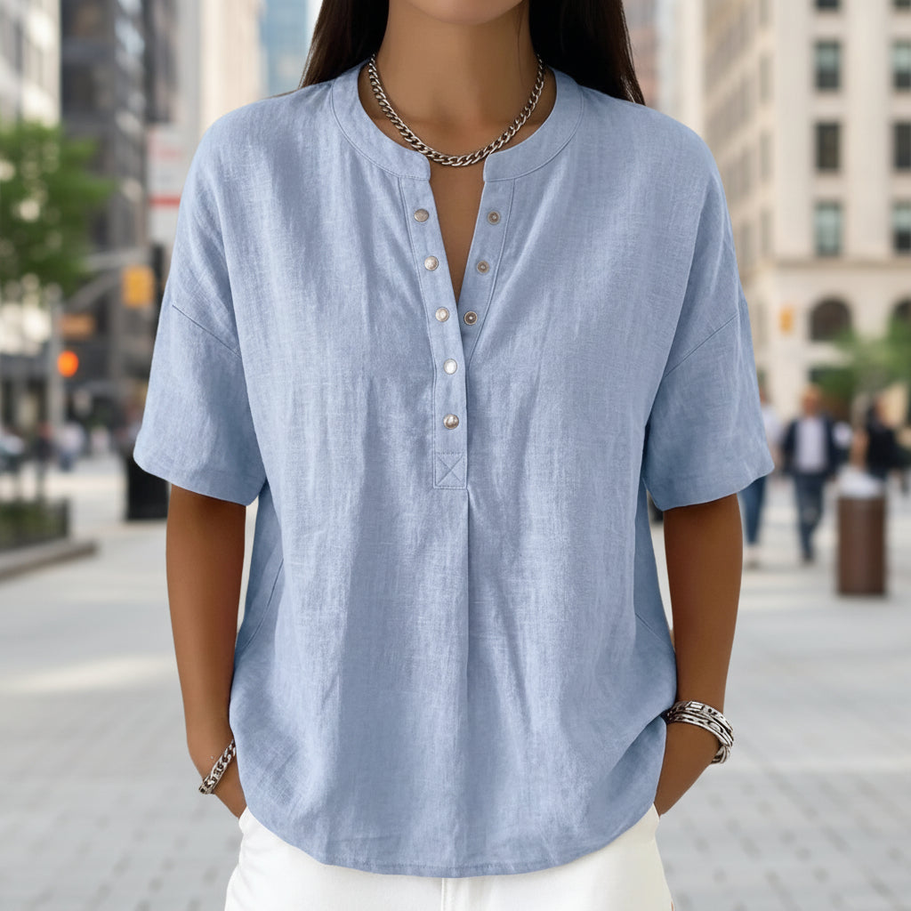 Women's Solid Color Loose-Fit Short-Sleeve Pullover Top FitiqueFit