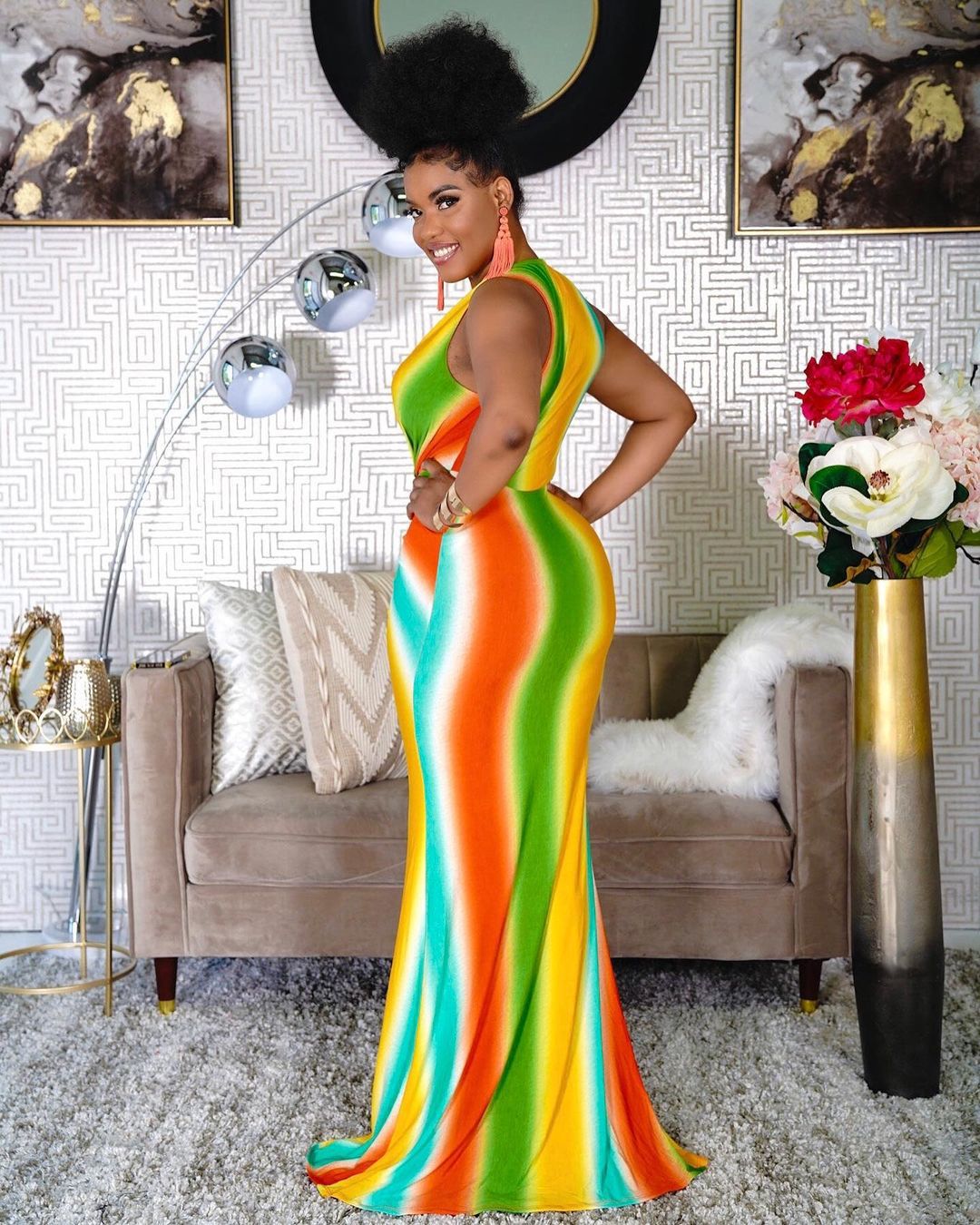 Fashion Sexy Digital Printed V-neck Women's Dress See size chart under “more details” The Fashion Celestial