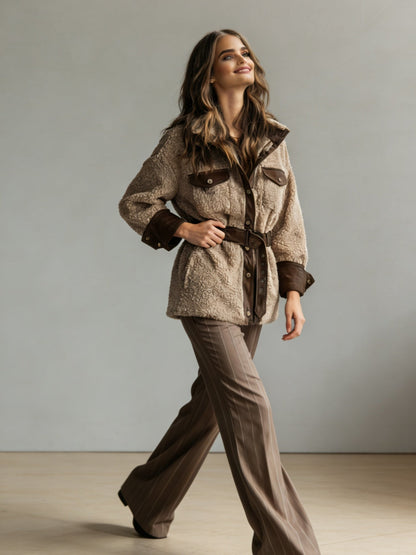 Women’s Vintage PU Leather Jacket – Lamb Fur Lined Autumn Winter Coat FitiqueFit