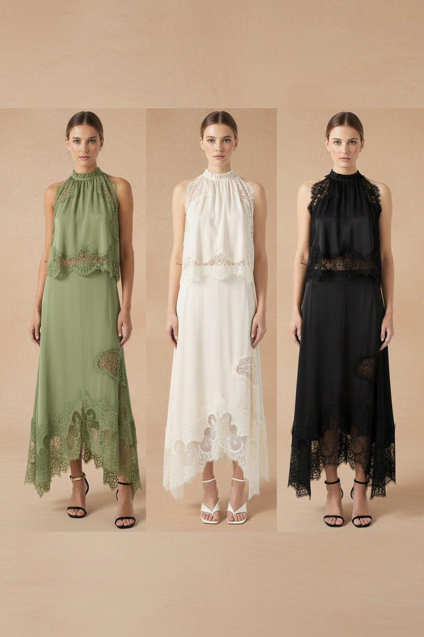 V-Neck Ruffle Waist Tank Top & Skirt Set – Elegant Hollow-Out Two-Piece FitiqueFit