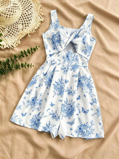 Floral Print Twist Front Cutout Romper New Era Fashion LLc