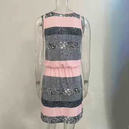 Women’s Color‑Block Striped Tie‑Waist Mini Dress FitiqueFit