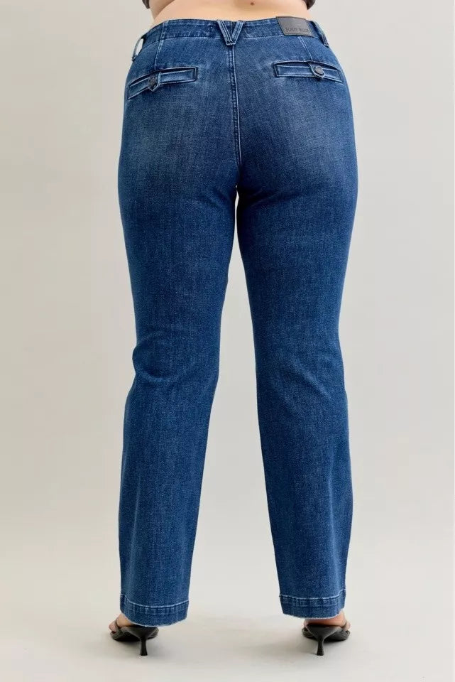 Judy Blue Full Size Mid Rise Bootcut Jeans with Welt Pockets Plus Size Garden Naked Curves