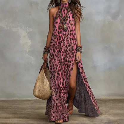 Women's Printed Scarf-Style Maxi Dress – Sleeveless, Split, Loose Boho FitiqueFit