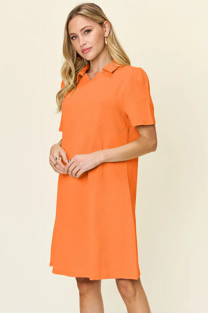 Double Take Full Size Texture Collared Neck Short Sleeve Dress West2East Surf