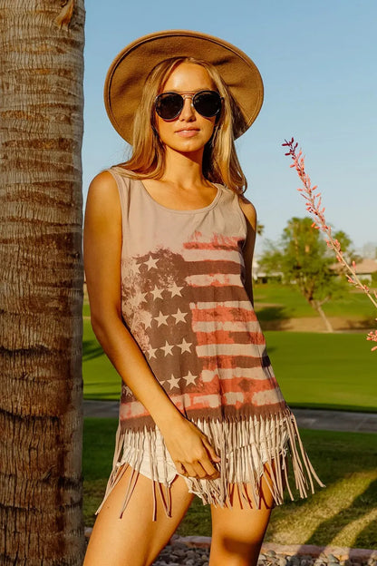 BiBi American Flag Print Knit Sleeveless Top West2East Surf