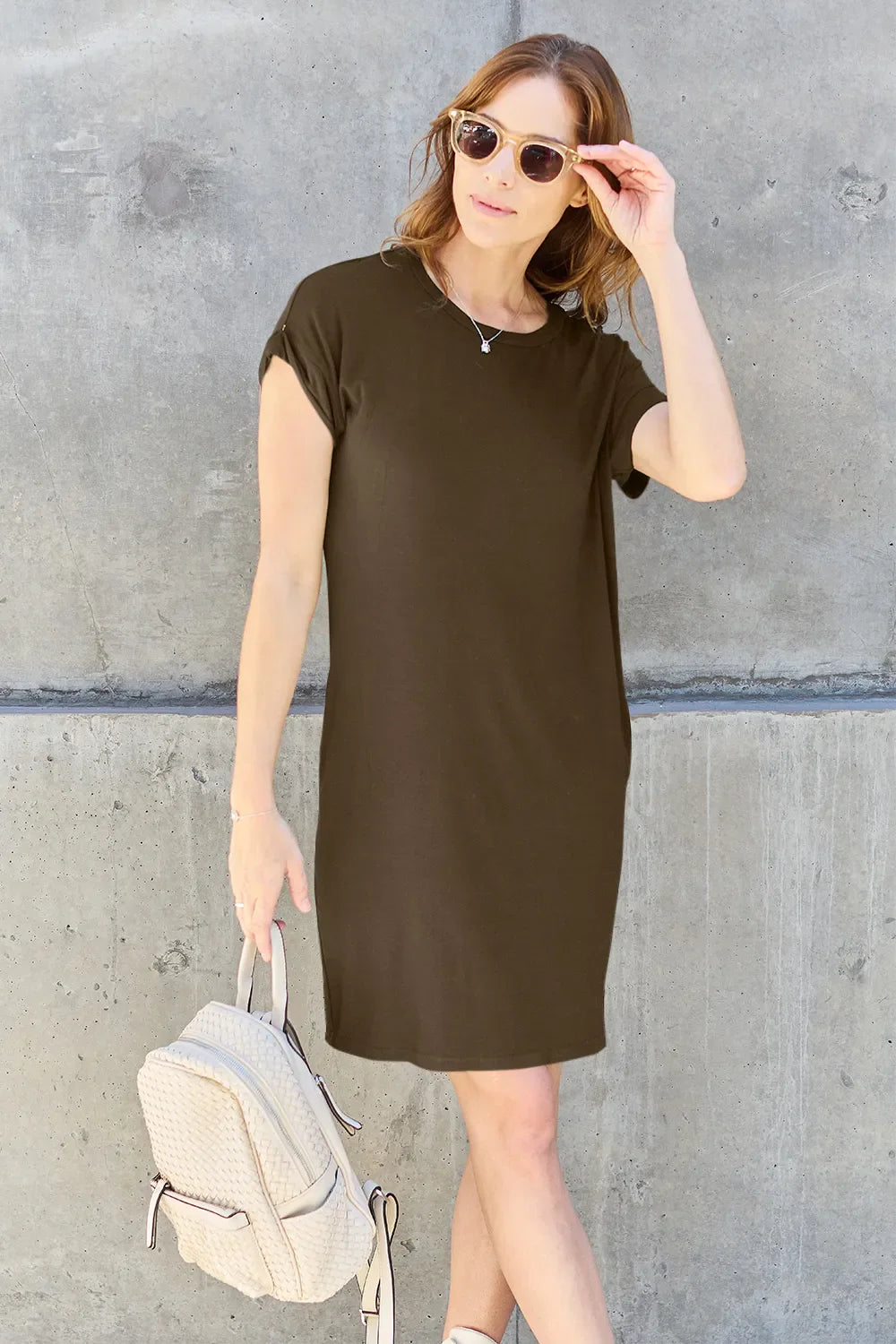 Basic Bae Full Size Round Neck Short Sleeve Dress with Pockets New Era Fashion LLc