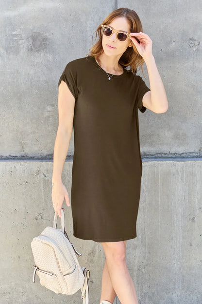 Basic Bae Full Size Round Neck Short Sleeve Dress with Pockets New Era Fashion LLc