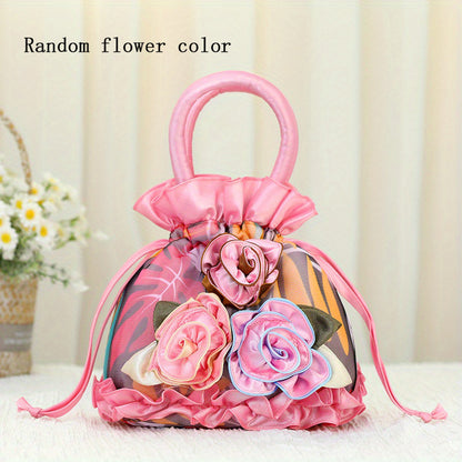 Floral Decor Drawstring Handbag, Trendy Small Evening Bag, Simple Phone Bag, Cute Bucket Bag NovaCart
