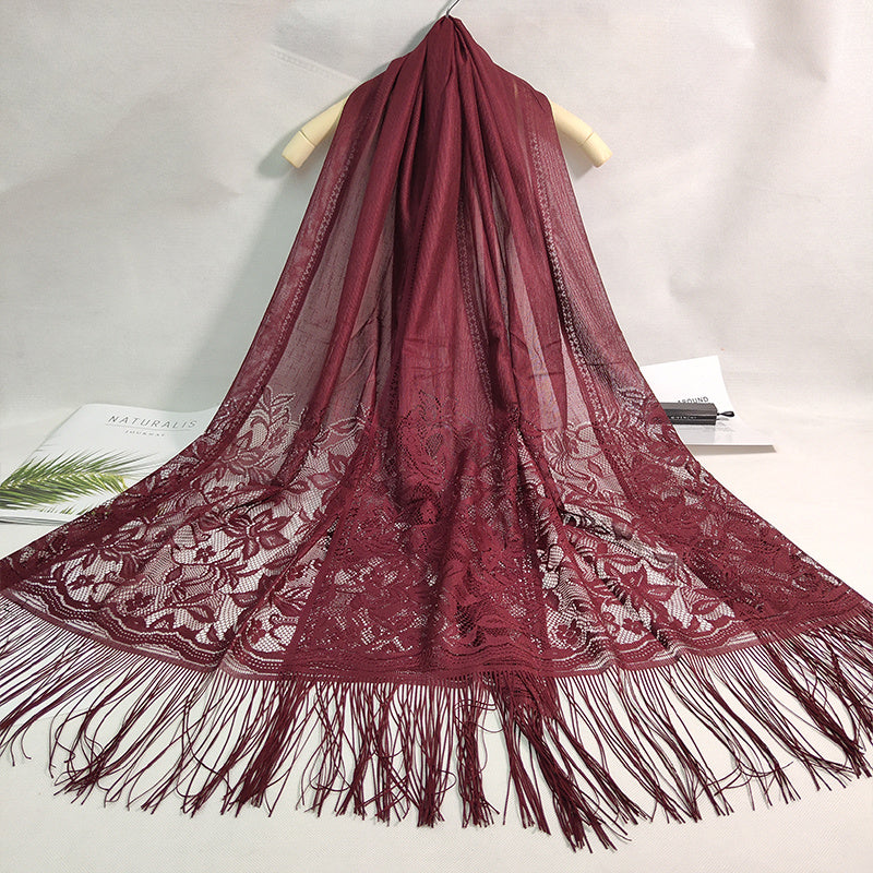 Women's Casual Shawl Wrap - Solid Color, Lightweight Polyester Knit - Going Out Essentials | Fringe Trim | Floral Lace Details NovaCart
