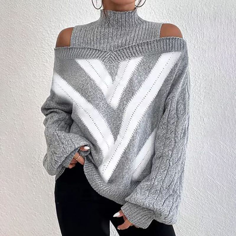 Women’s Elegant Off-Shoulder Turtleneck Sweater — Long Sleeve Knit Top FitiqueFit