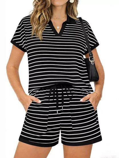 Striped Short Sleeve Polo and Shorts Set New Era Fashion LLc