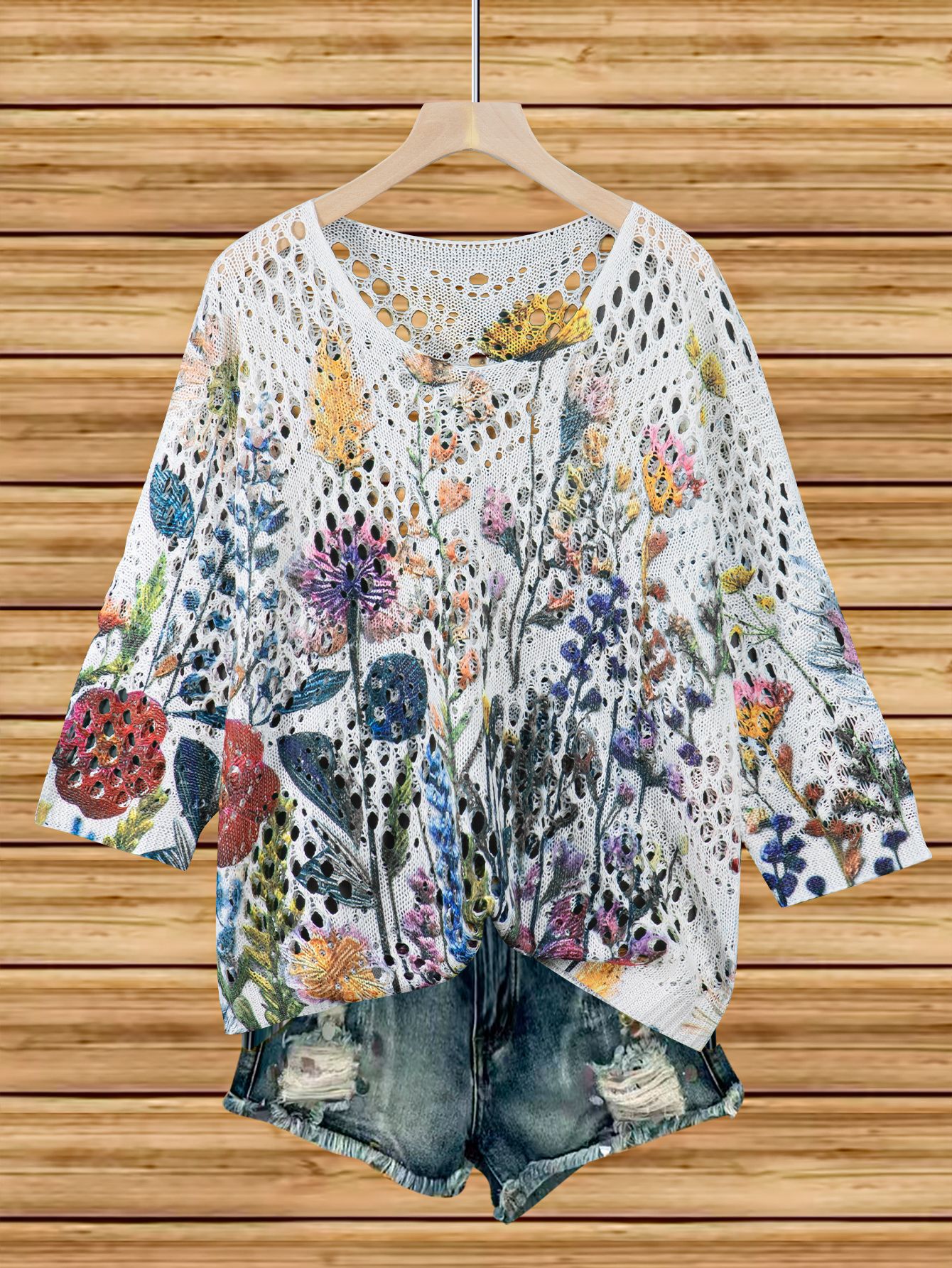 Women's Batwing-Sleeve Sweater – Hollowed-Out 3D Knitted Print Relaxed Fit FitiqueFit