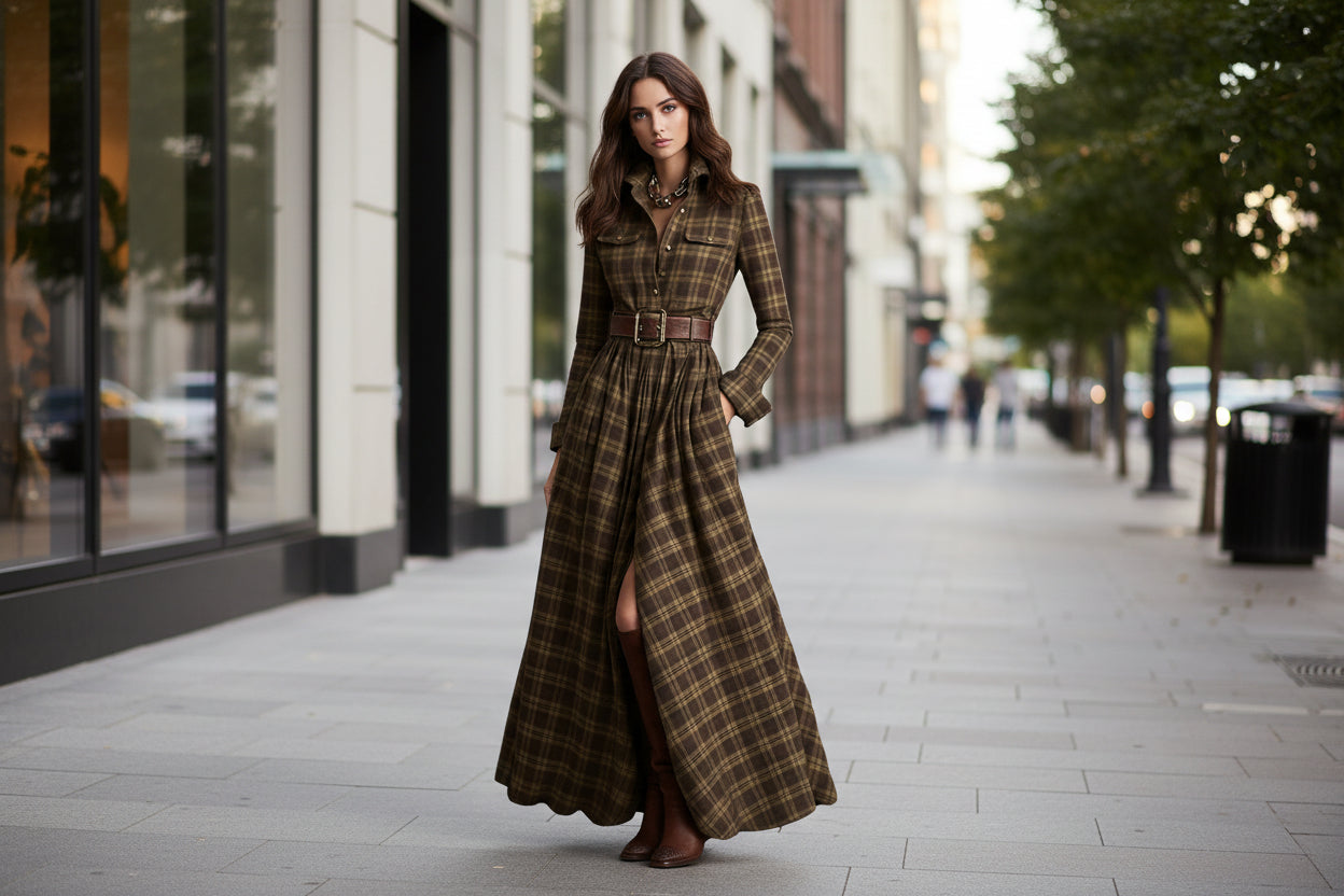 Women's Printed Lapel Slim-Fit Dress – Elegant Commuter Style FitiqueFit