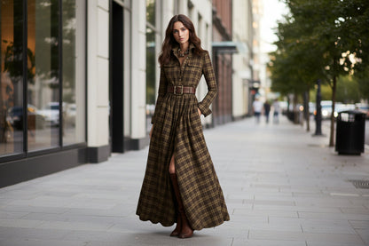 Women's Printed Lapel Slim-Fit Dress – Elegant Commuter Style FitiqueFit