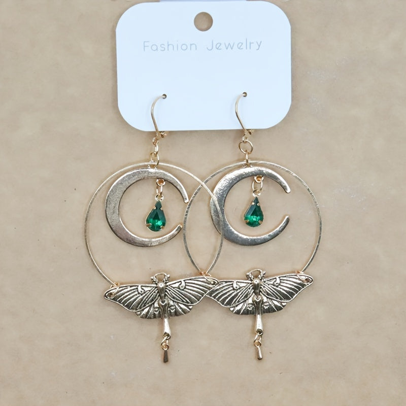 Vintage Crescent Moon Gemstone Earrings for Women, Featuring Bohemian Moth Drop Tassel Accessories. NovaCart