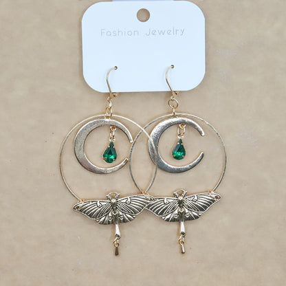 Vintage Crescent Moon Gemstone Earrings for Women, Featuring Bohemian Moth Drop Tassel Accessories. NovaCart
