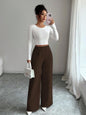 Women's High-Waist Straight-Leg Pants – Solid Color Button Detail Full Length FitiqueFit