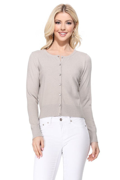 Gem Button Crew Neck Long Sleeve Sweater Cardigan Shop Style & More | Fresh Looks, Everyday Deals & Free Shipping