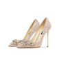 Genuine Leather Rhinestone Silver Bow High Heels See size chart under “more details” The Fashion Celestial