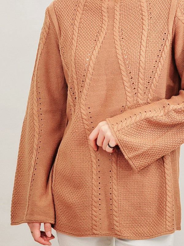 Mock Neck Cable Knitted Tunic Pullover Sweater Shop Style & More | Fresh Looks, Everyday Deals & Free Shipping