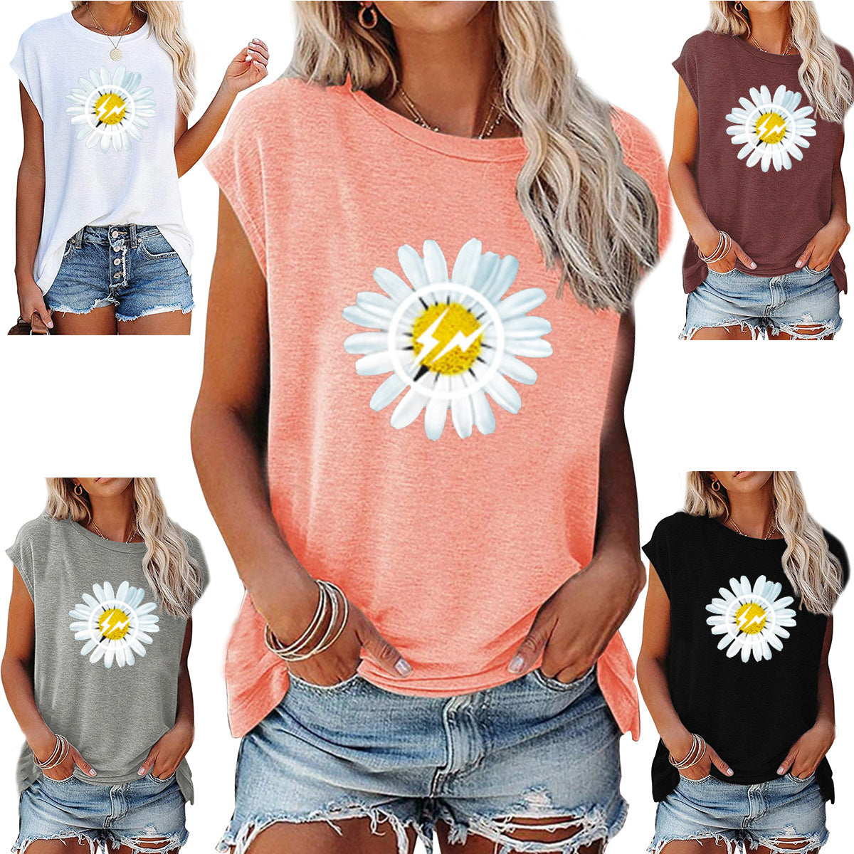 Women's Off-Shoulder Printed Top – Loose Fit Short Sleeve Cotton Pullover FitiqueFit