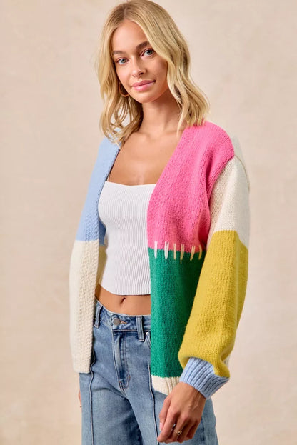 BiBi Color Block Open Front Sweater Cardigan FitiqueFit