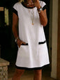 Women's Color-Block T-Shirt Mini Dress – Pocket Straight Cut FitiqueFit