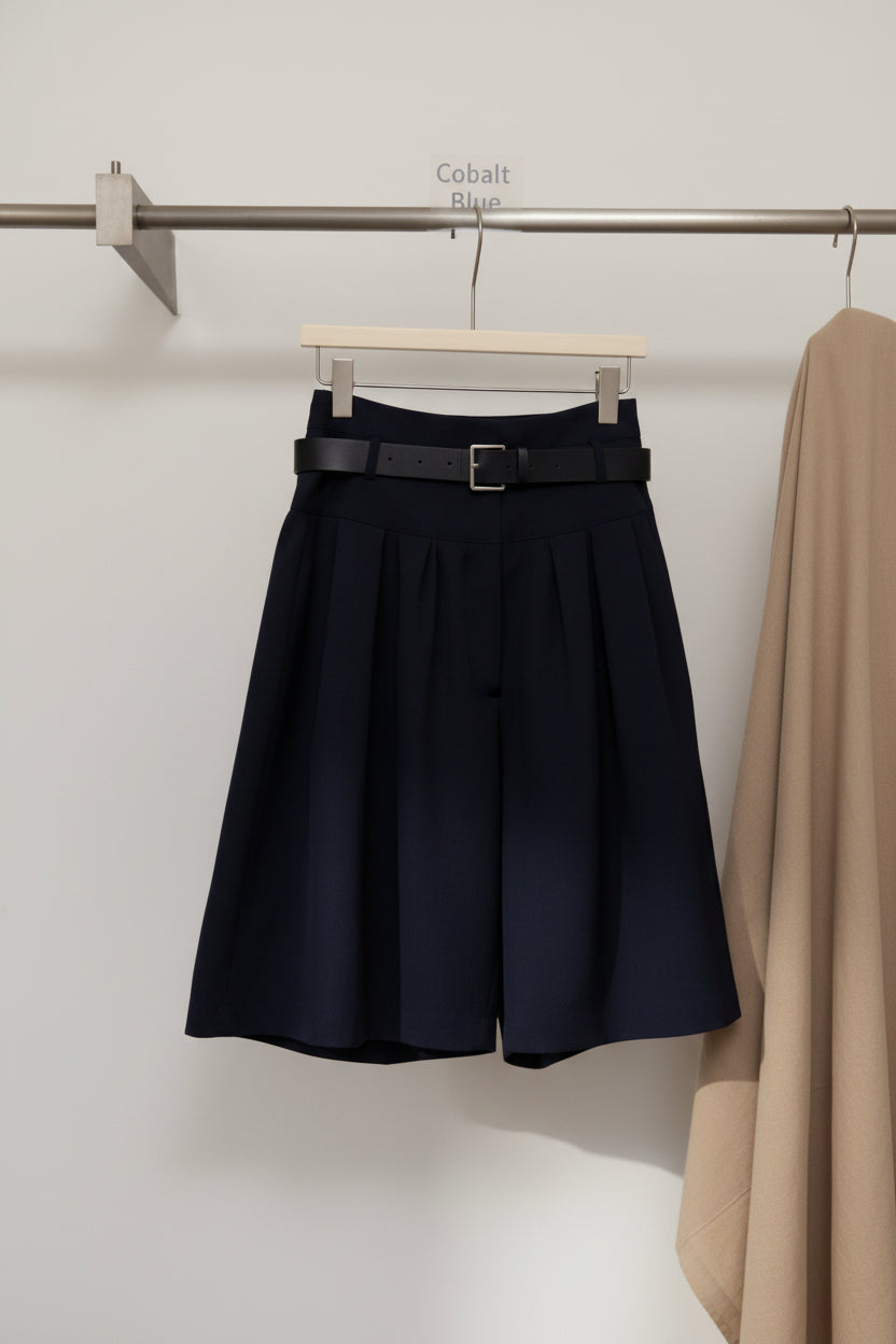 Relaxed A-Line Crushed Pleat Cotton Midi Skirt with Belt FitiqueFit