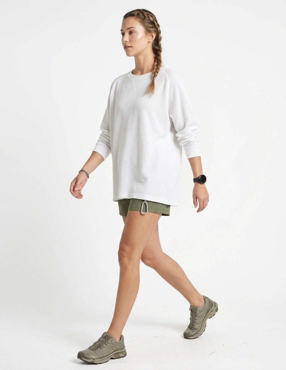 Charcoal Waffle-Knit Thermal Long Sleeve T-Shirt Crew Neck 80% Cotton Blend Tinyloverclothing