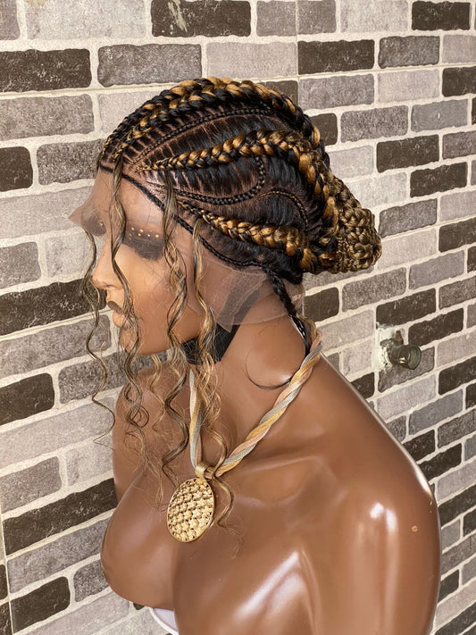 Feeding Braid Cornrow Wig (100% Human Hair Full Lace Base) -Janisa braid Poshglad Braided Wigs