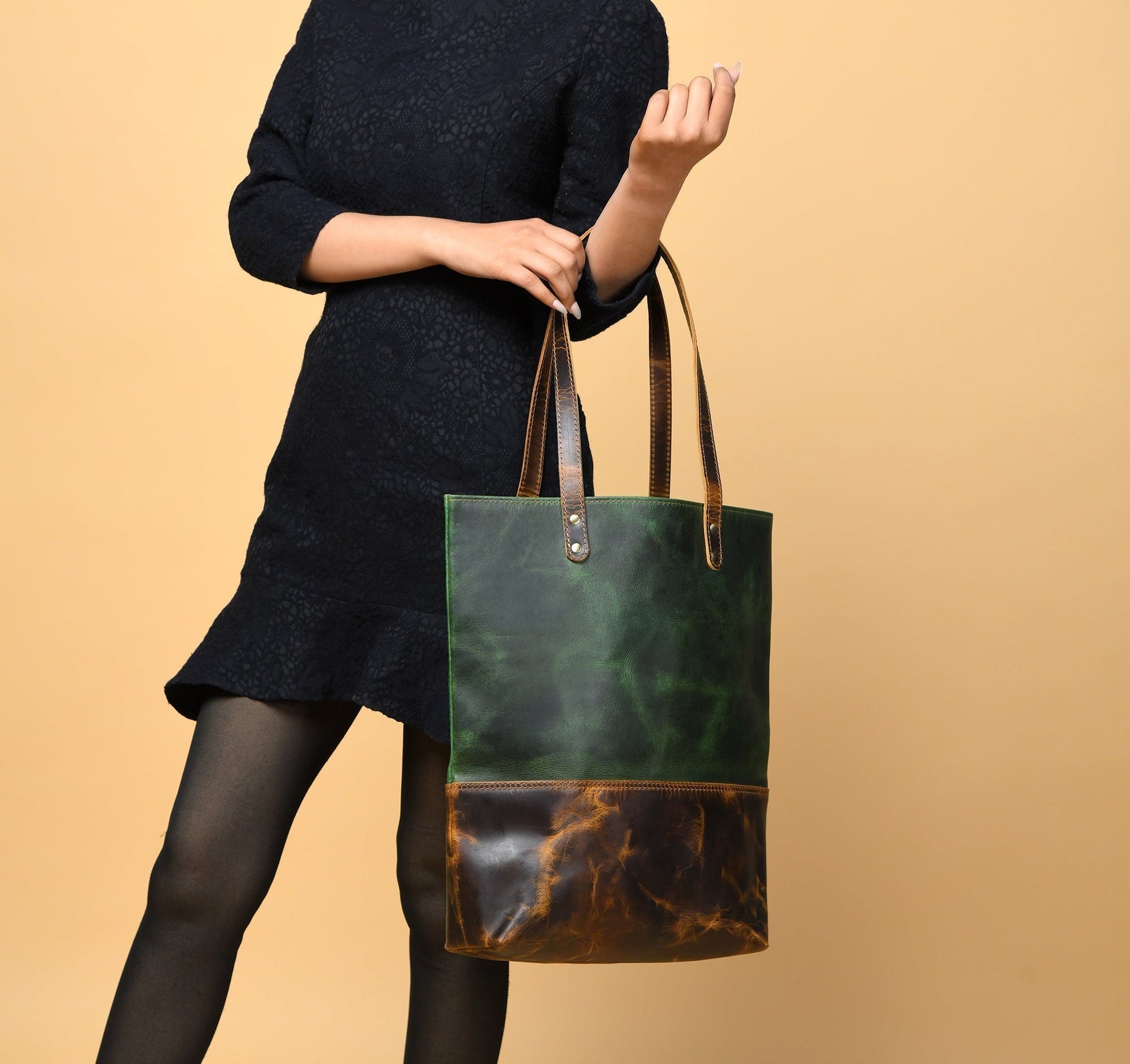 Green Women's Leather Tote Classy Leather Bags