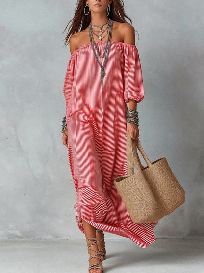 Women's Striped Loose-Fit Flared Maxi Dress – Holiday & Vacation FitiqueFit