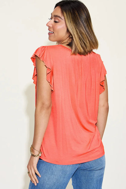 Basic Bae Full Size Bamboo Notched Ruffled Short Sleeve T-Shirt New Era Fashion LLc