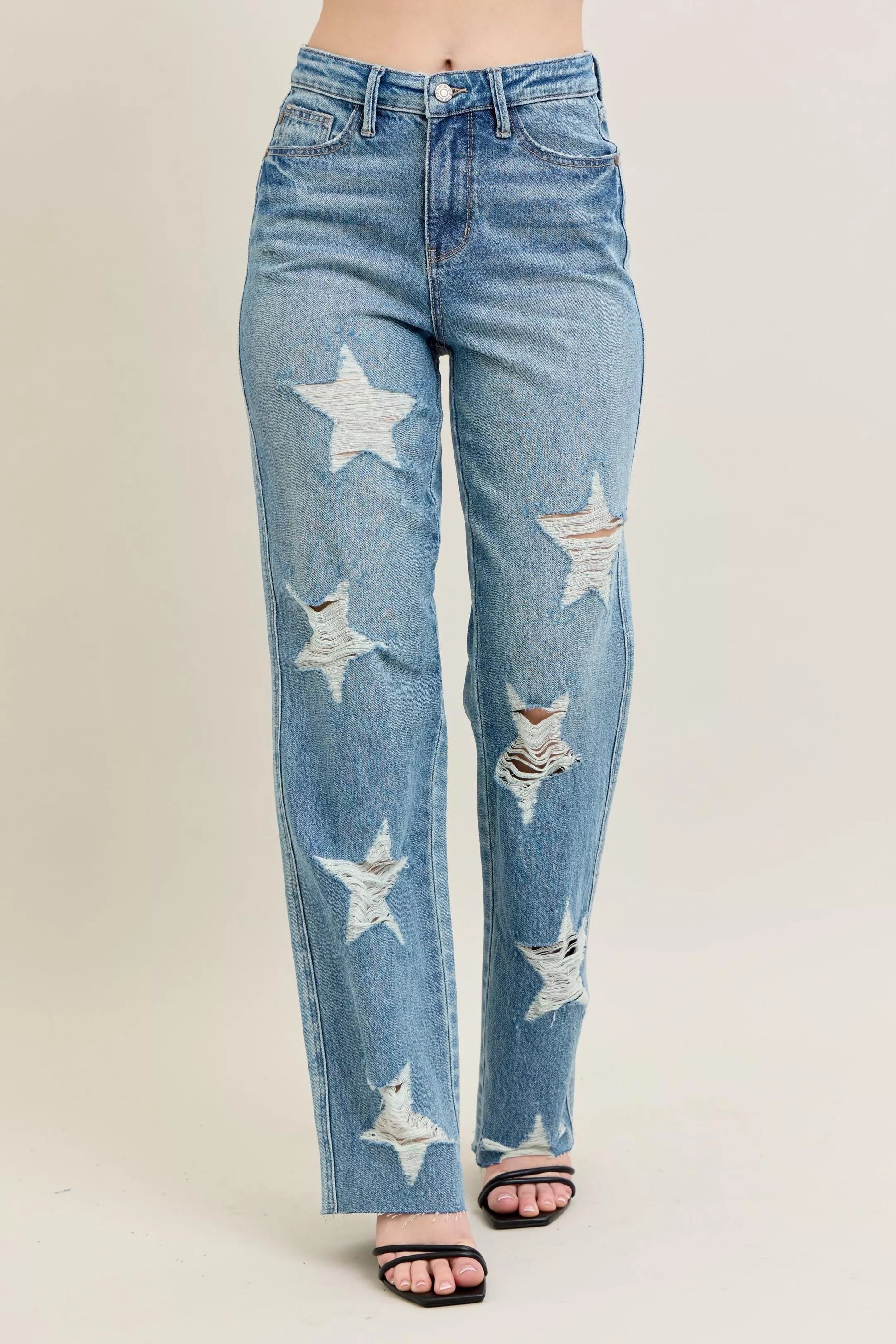 Judy Blue Full Size High Waist  Rigid Magic Star Shaped Destroy 90's Straight Jeans Plus Size Garden Naked Curves