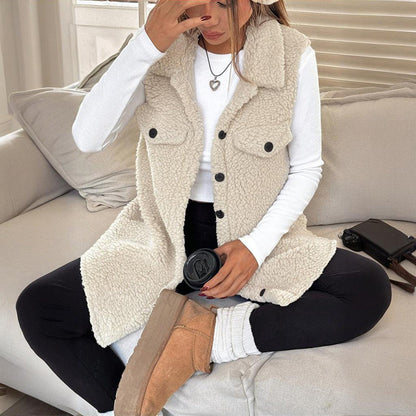 Wool-Like Sleeveless Vest with Lapel FitiqueFit