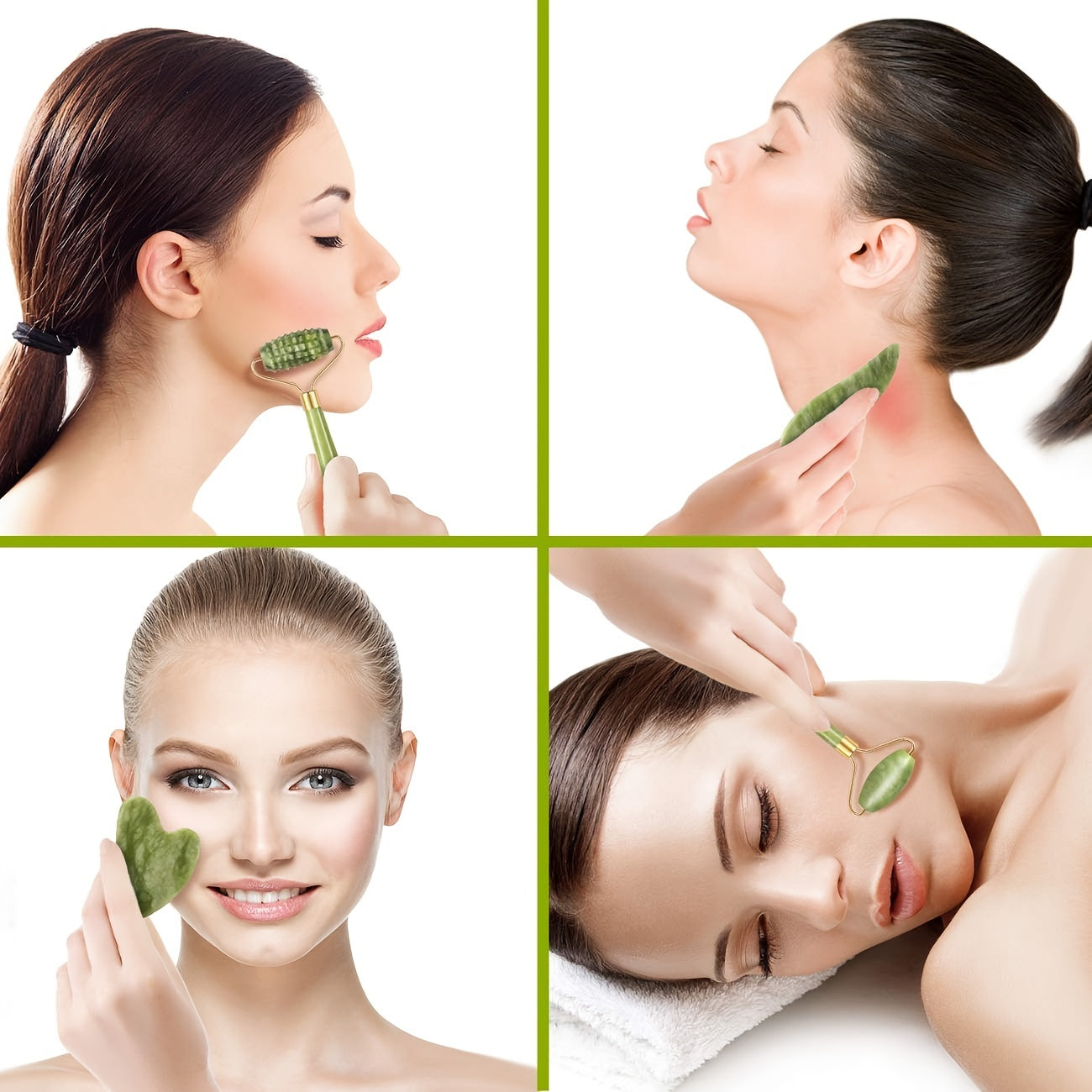 4pcs Facial Roller & Gua Sha Set, Facial Roller Massager with Gua Sha Scraping Tool, Stone Massager NovaCart