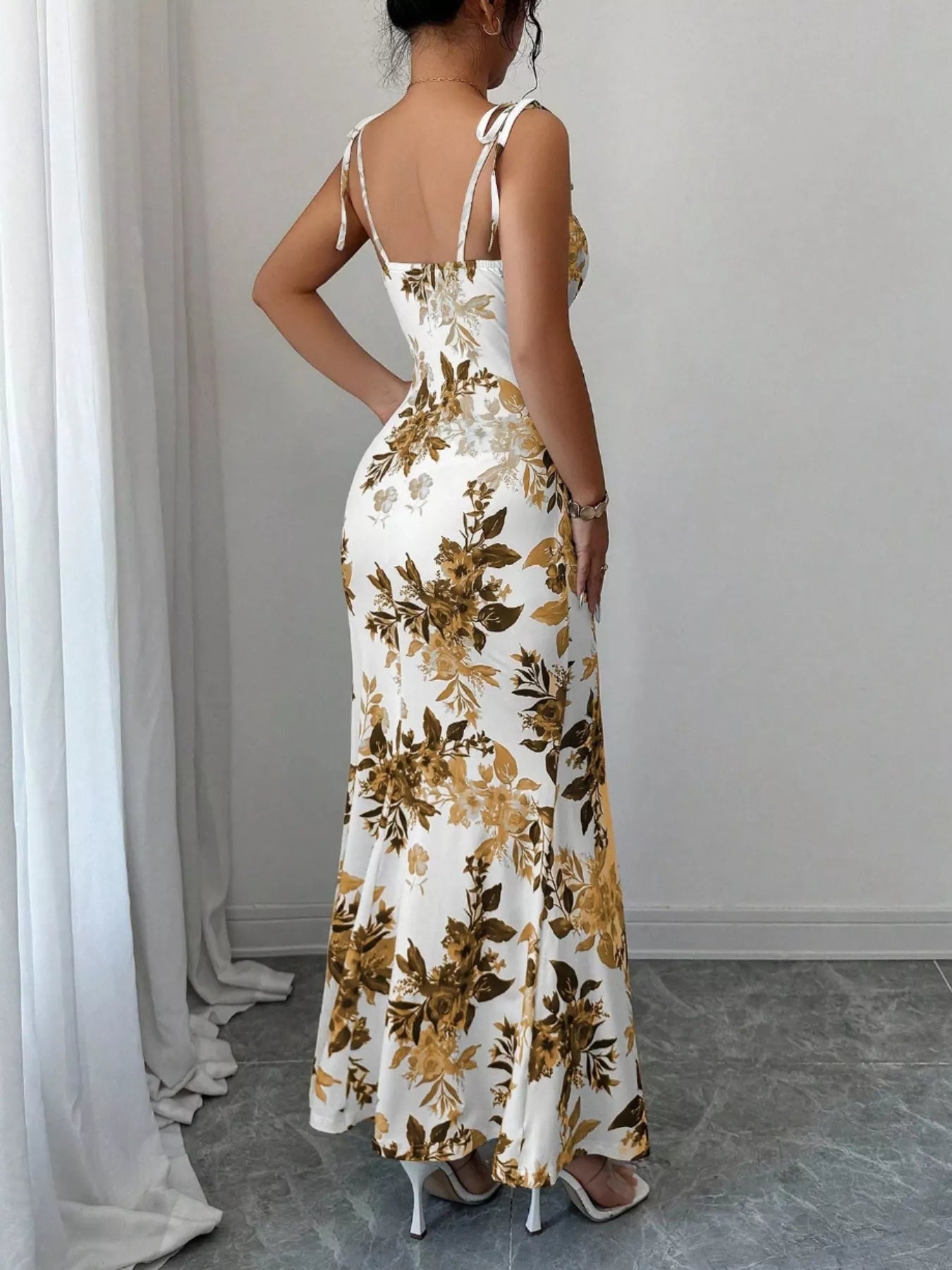 Printed Tie Strap Slit Maxi Dress New Era Fashion LLc