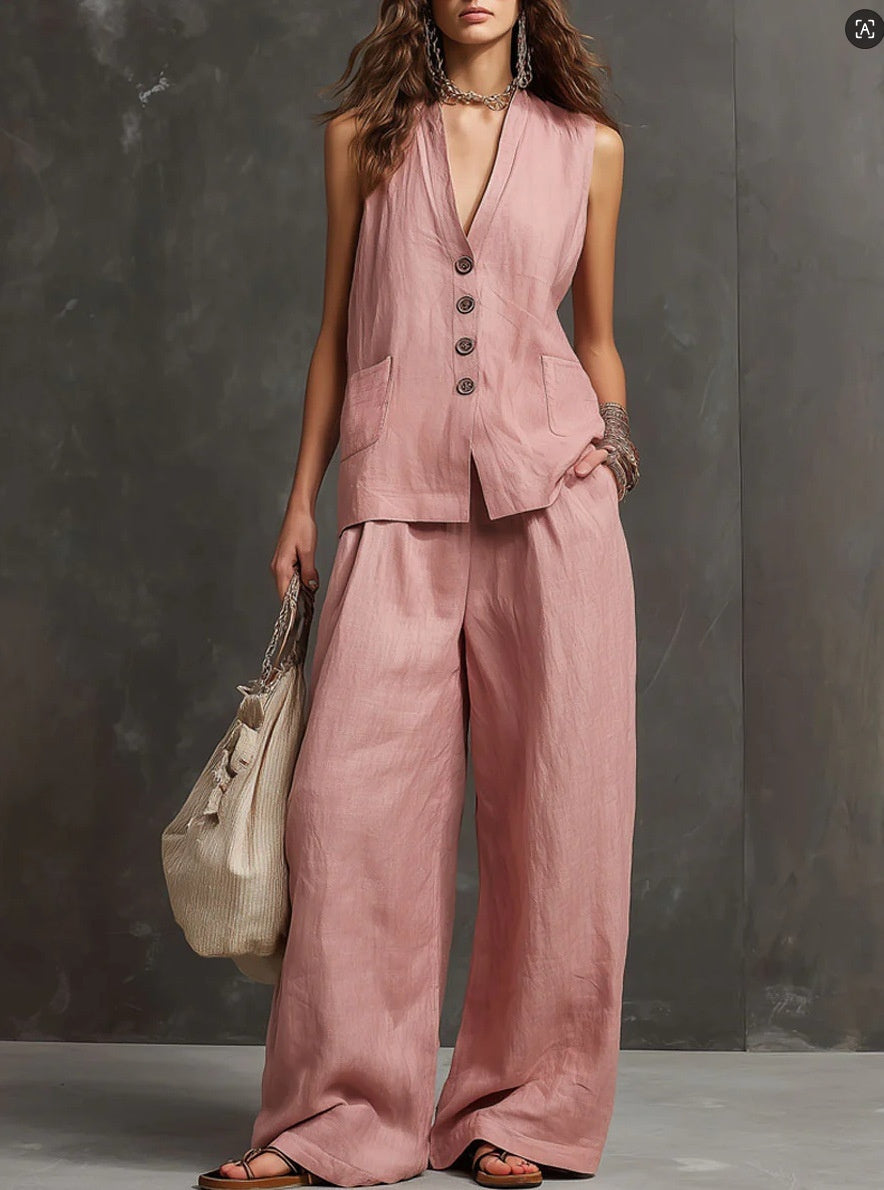 Women's Sleeveless Vest & Wide-Leg Pants Two-Piece Set – 10 Colors XS–3XL FitiqueFit