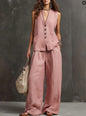Women's Sleeveless Vest & Wide-Leg Pants Two-Piece Set – 10 Colors XS–3XL FitiqueFit