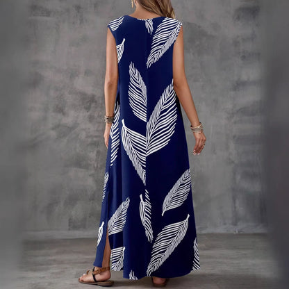 Printed V-Neck Sleeveless High-Waist Maxi Dress | 3 Colors FitiqueFit