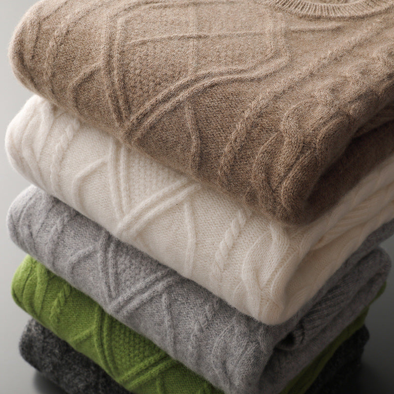 Men's Pullover Twist Round Neck Base Knitwear Loose-fitting Oversized Sweater Grayceful LLC