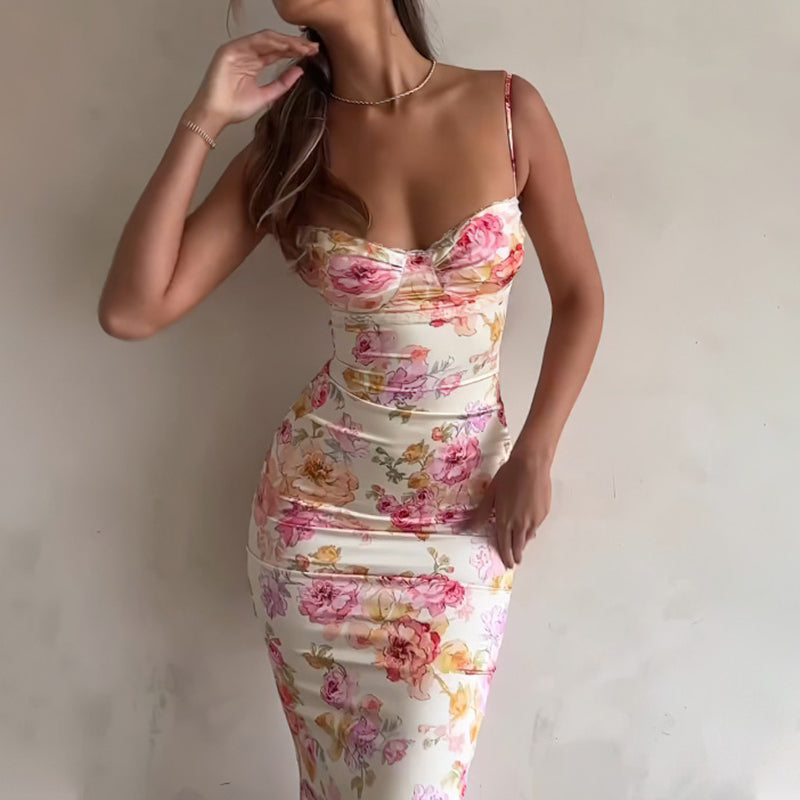 Women’s Floral Bodycon Maxi Dress – Sexy Spaghetti Strap Vacation & Summer Dress FitiqueFit