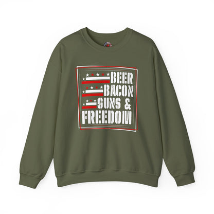 Beer Bacon Guns and Freedom Crewneck Sweatshirt The Devil's Pickle