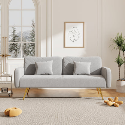 70.47" Gray Fabric Double Sofa with Split Backrest and Two Throw Pillows