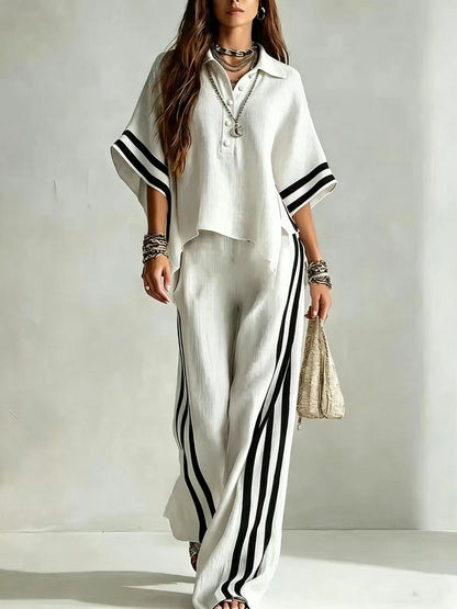 Women's Short-Sleeve Shirt & Loose Pants Two-Piece Set FitiqueFit